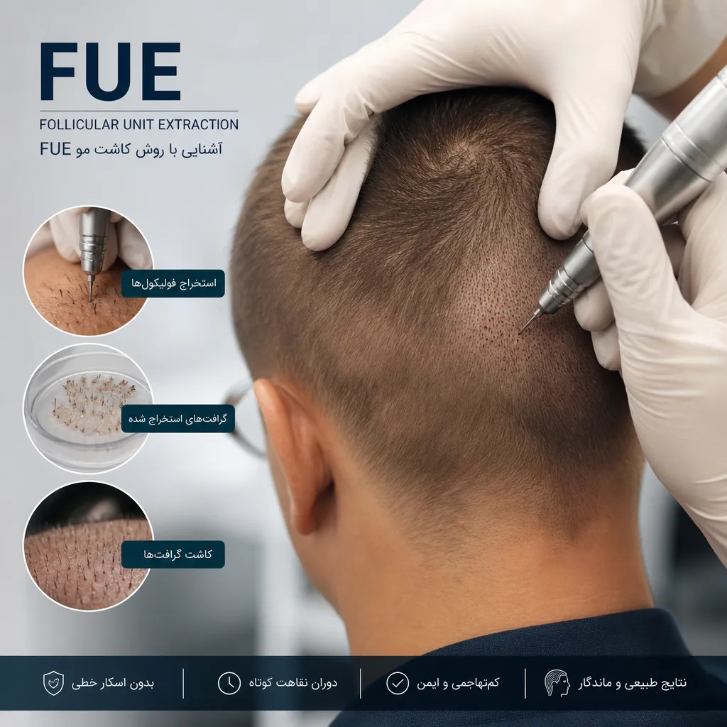 تفاوت کاشت مو FIT با FUT و FUE | مقایسه تخصصی روشها 2 آشنایی با روش کاشت مو FUE