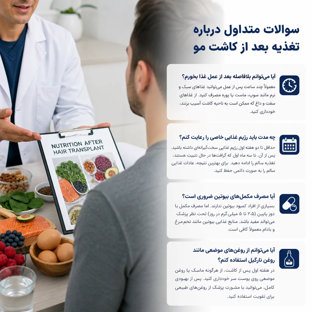 تغذیه بعد از کاشت مو؛ چه غذاهایی به رشد بهتر گرافتها کمک میکنند؟ 4 سوالات متداول درباره تغذیه بعد از کاشت مو
