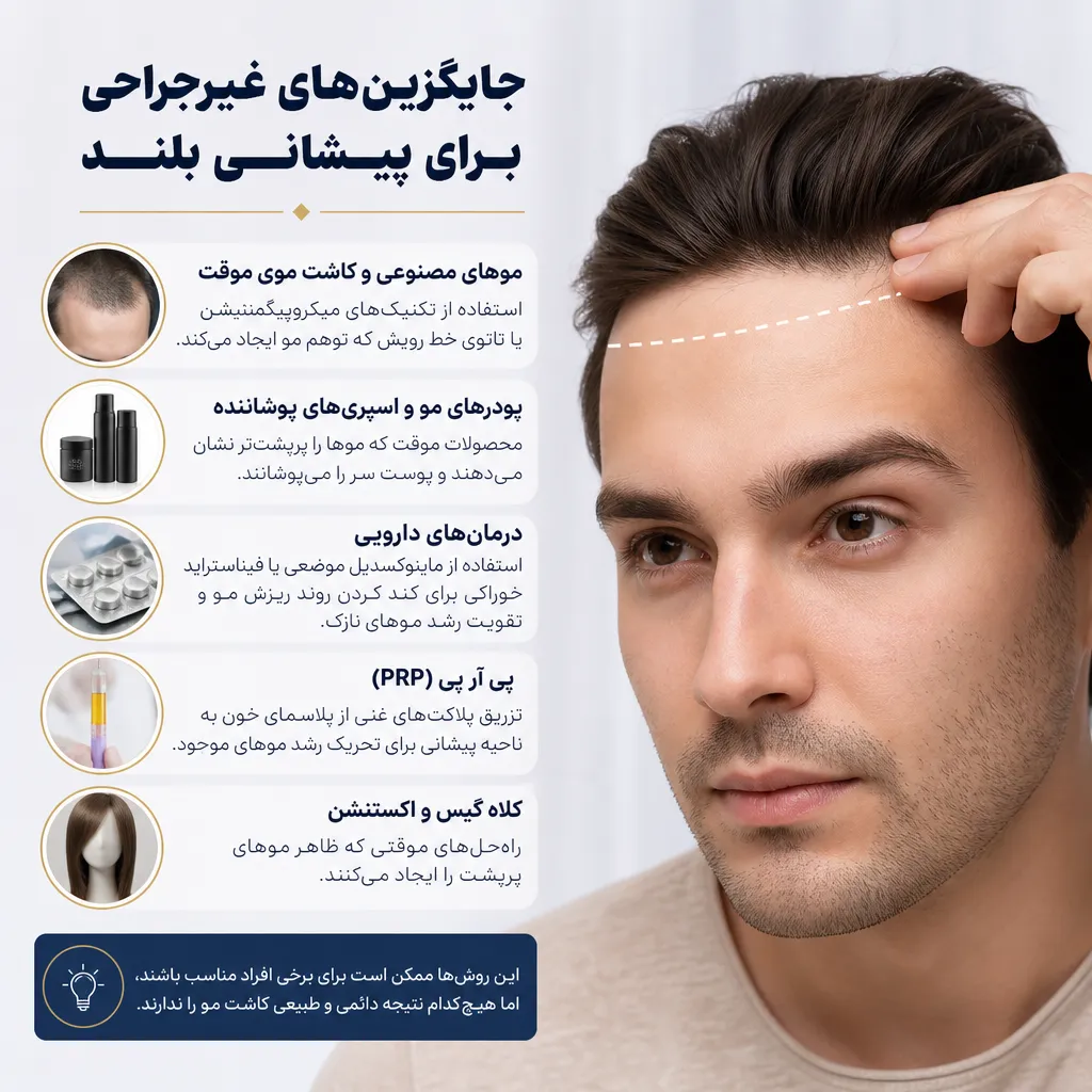 کاشت مو پیشانی بلند؛ طراحی خط رویش طبیعی 4 جایگزینهای غیرجراحی برای پیشانی بلند