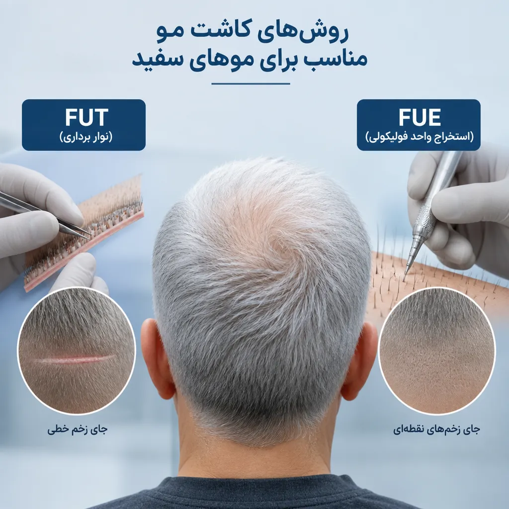 کاشت مو برای موهای سفید؛ آیا موی سفید رشد میکند؟ 2 روشهای کاشت مو مناسب برای موهای سفید