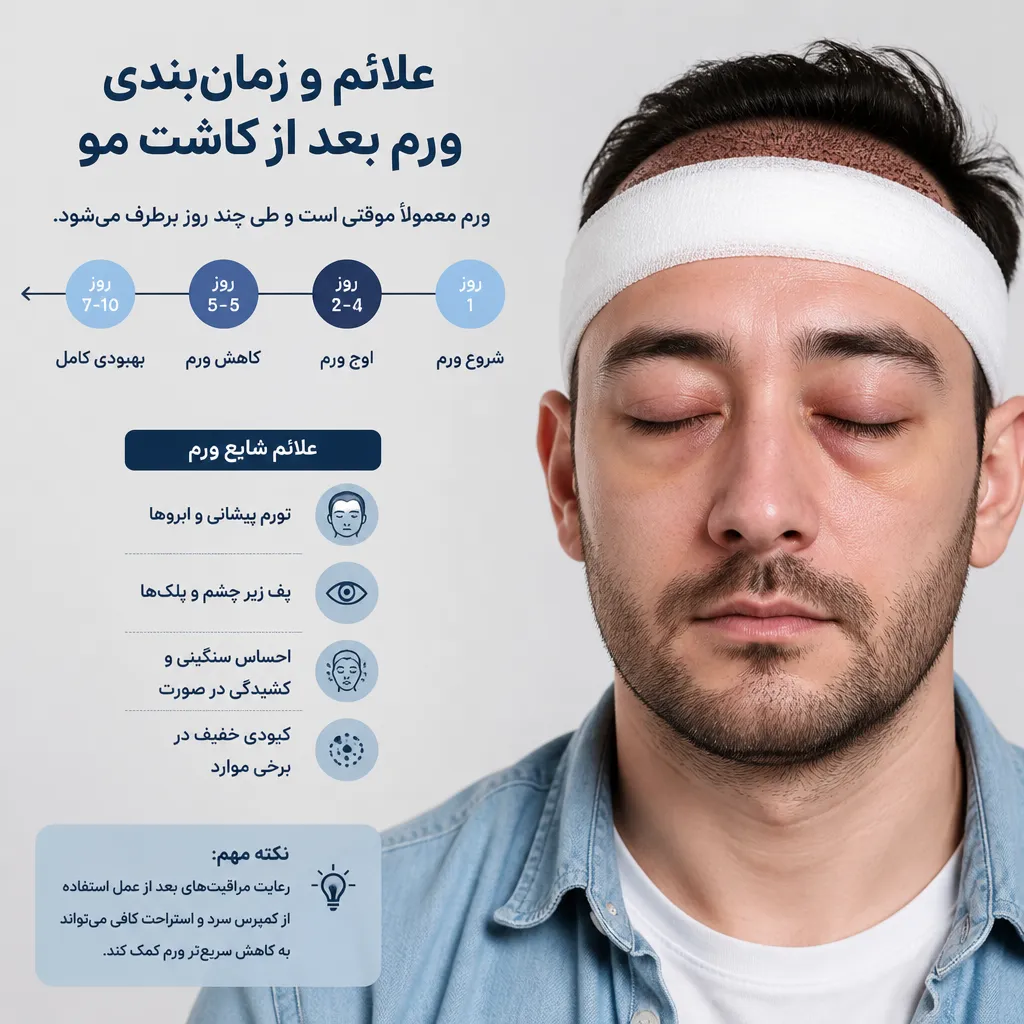درمان ورم صورت و چشم بعد از کاشت مو: راهکارهای علمی و عملی 2 علائم و زمانبندی ورم بعد از کاشت مو