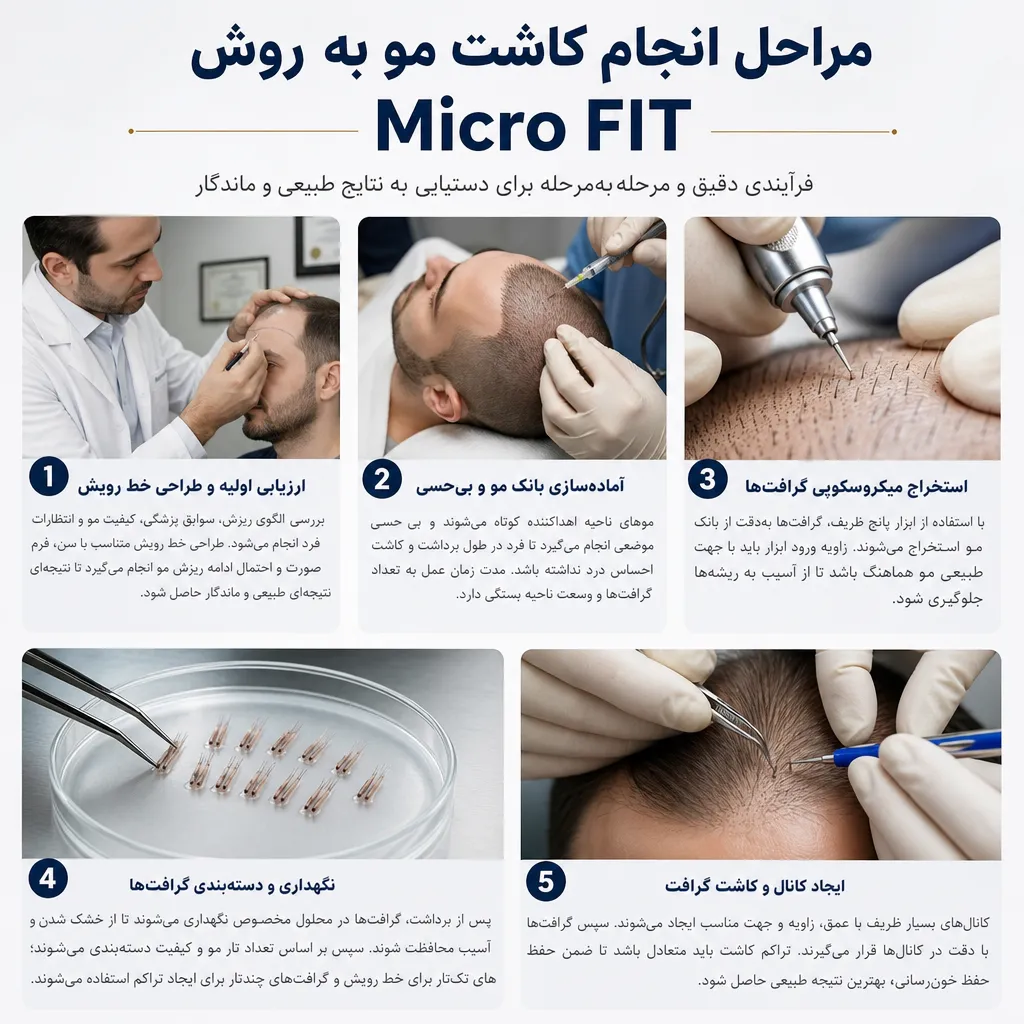 مراحل انجام کاشت مو به روش Micro FIT
