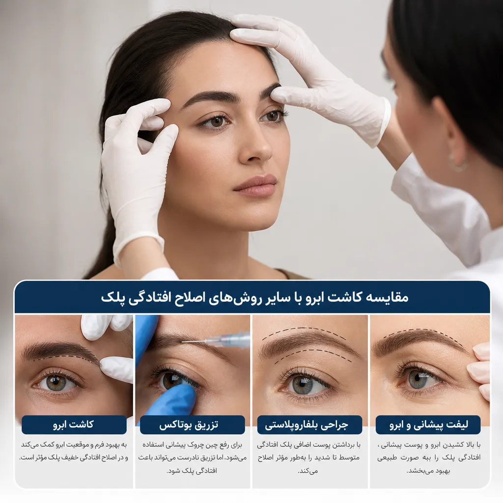 آیا کاشت ابرو باعث افتادگی پلک چشم میشود؟ 2 مقایسه کاشت ابرو با سایر روشهای اصلاح افتادگی پلک