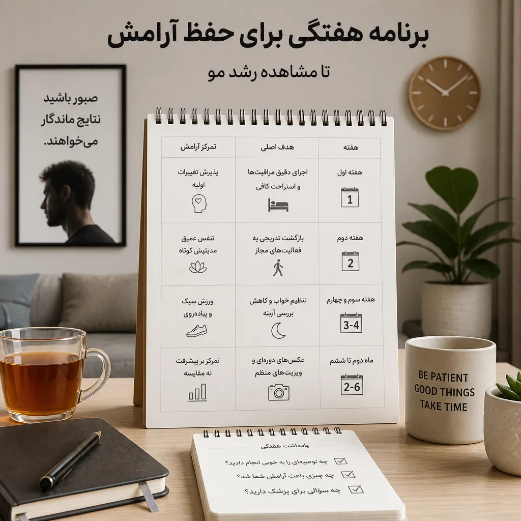 مدیریت استرس در دوران نقاهت کاشت مو؛ راهنمای کامل آرامش و مراقبت 4 برنامه هفتگی برای حفظ آرامش تا مشاهده رشد مو